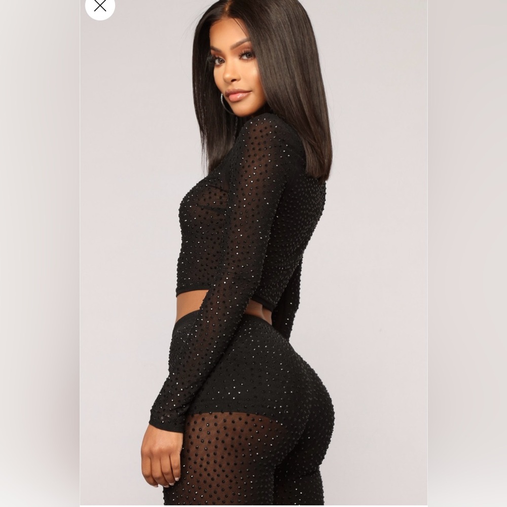 Fashion Nova Lead Example Rhinestone Crop Top Pants Set - Picture 9 of 11